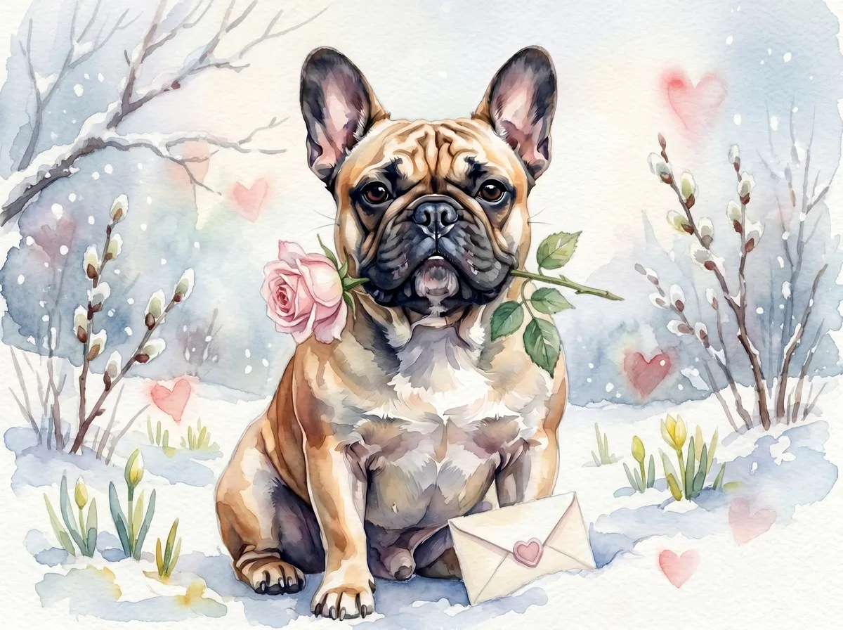 French Bulldog watercolor calendar month 2